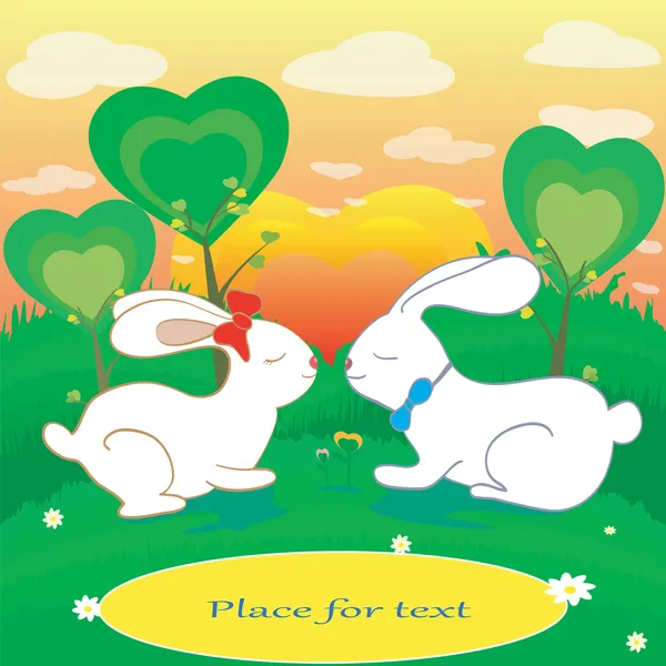 Rabbits love hearts card with place for text — Zdjęcie stockowe