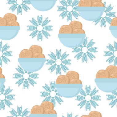 Üç topak yumuşak dondurma, soğuk tatlı ve beyaz arkaplanda kar taneleri.