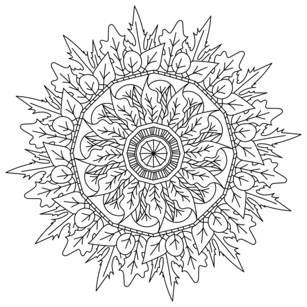 Mandala Adornado Con Hojas Varias Formas Tamaños Patrones Ilustración Vectorial — Vector de stock