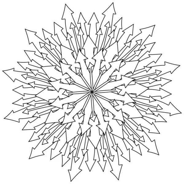 Çok sayıda ok vektör illüstrasyonunun çeşitli kalınlıktaki okların mandalasını, meditasyon renk sayfasını birleştir