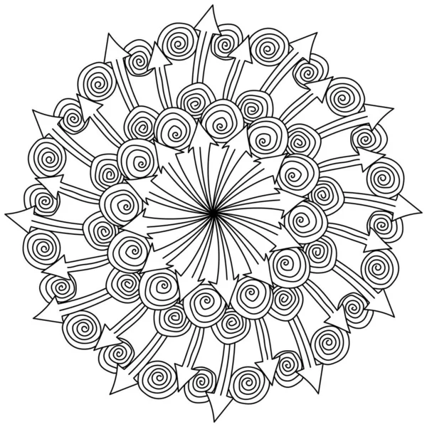 Mandala Flecha Contorno Con Espirales Página Para Colorear Meditativo Motivos — Vector de stock