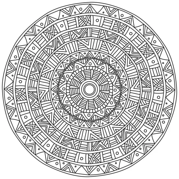 Mandala Rayado Con Patrones Lineales Página Para Colorear Meditativo Forma — Archivo Imágenes Vectoriales