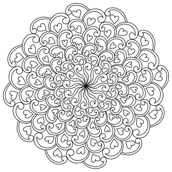 Fantasie Mandala Mit Herzen Und Kunstvollen Mustern Meditatives Ausmalbild Für — Stockvektor