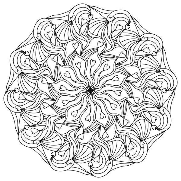Mandala Fantastique Avec Des Cœurs Des Motifs Ornés Page Colorier — Image vectorielle