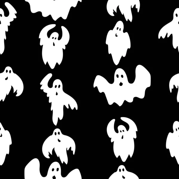Nahtloses Muster Aus Vertikal Angeordneten Fliegenden Geistern Weißen Geistern Doodle — Stockvektor