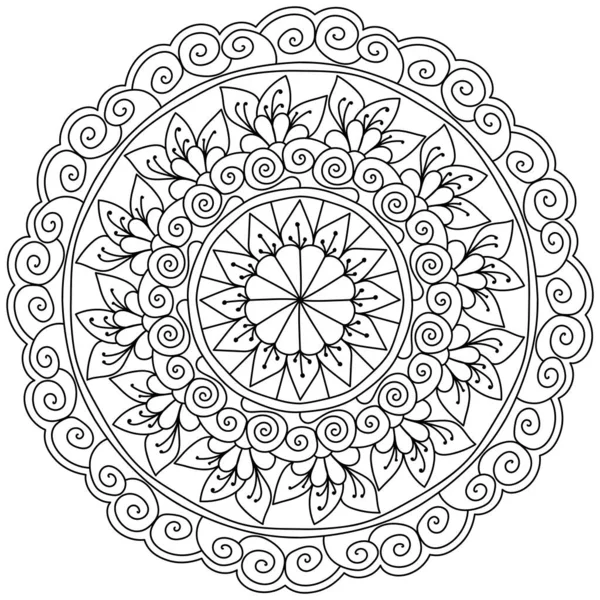 Bosquejo Mandala Con Flores Hojas Página Del Libro Para Colorear — Archivo Imágenes Vectoriales