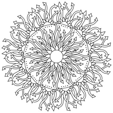 Oklardan oluşan Contour mandala ve ortada bir çiçek, dekoratif motifler vektör illüstrasyonundan meditasyon renk sayfası