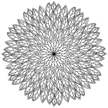 Taslak ve desenli yapraklarla süslü mandala, sonbahar meditasyon sayfası çizimi