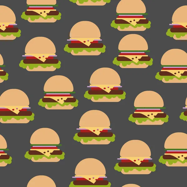 Two Kinds Cheeseburgers Seamless Pattern Fast Food Dark Gray Background — Stock Vector