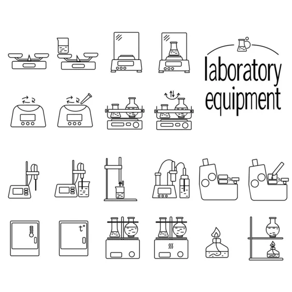 Laboratory Equipment Set Linear Icons Instruments Biological Chemical Biochemical Lab — Archivo Imágenes Vectoriales