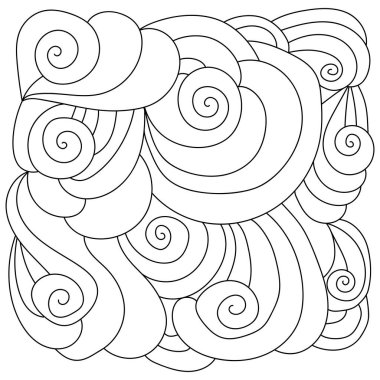 Bukleli ve dalgalı soyut boyama sayfası, fantezi çizgileri vektör illüstrasyonlu meditasyon desenleri