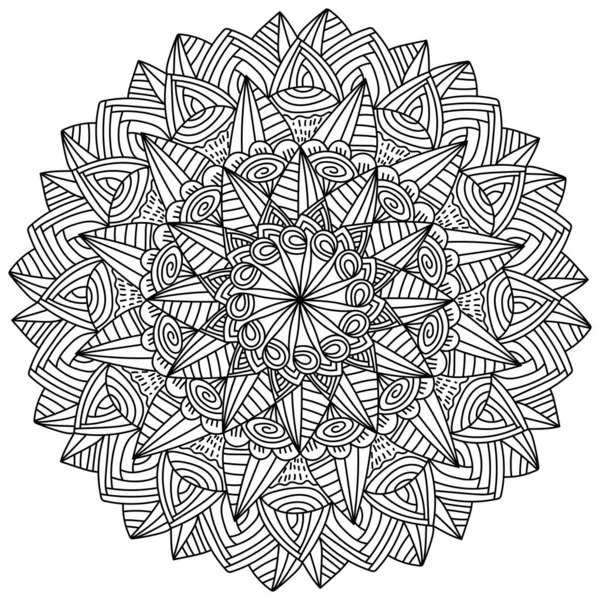 Konturmandala Mit Spiralen Meditative Malseite Mit Gestreiften Mustern Vektor Illustration — Stockvektor
