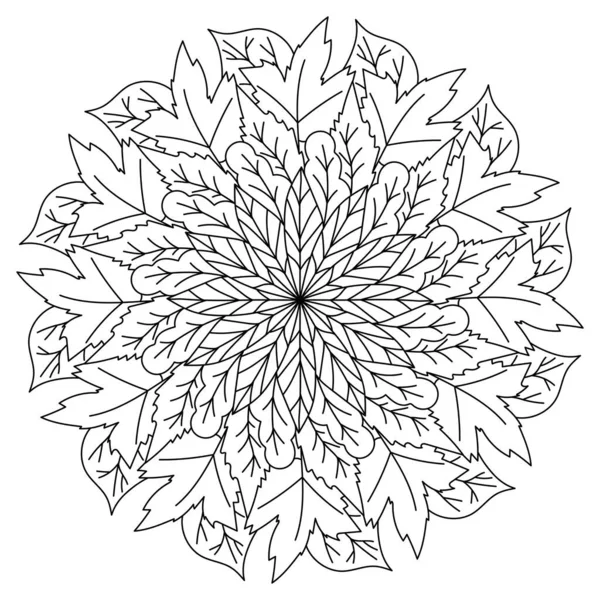 Mandala Abstrait Avec Des Feuilles Différents Types Illustration Vectorielle Livre — Image vectorielle