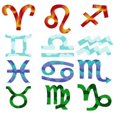 Elementlere göre burç işaretleri kümesi, burç sembolleri vektör illüstrasyonu