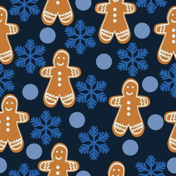 Patrón Sin Costura Hombre Jengibre Pan Jengibre Navidad Copos Nieve — Archivo Imágenes Vectoriales