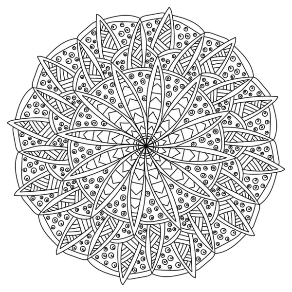 Mandala Fantaisie Contour Avec Motifs Ornés Coloriage Méditatif Pour Adultes — Image vectorielle