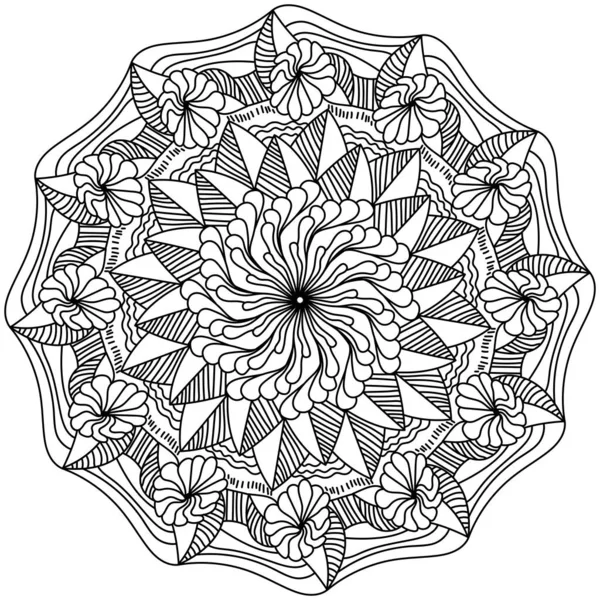 Gestileerde Zen Mandala Met Bloemmotieven Doodle Bloemen Met Gestreepte Bladeren — Stockvector