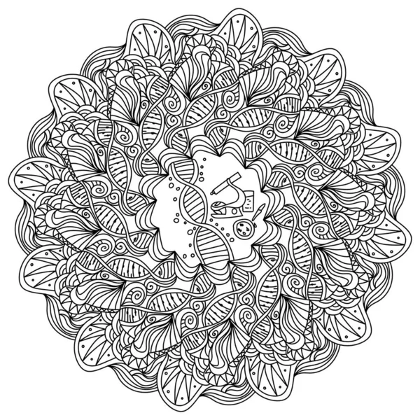 Mandala Avec Des Éléments Scientifiques Coloriage Avec Des Motifs Zen — Image vectorielle