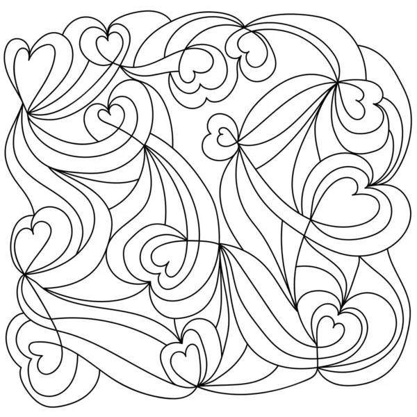 Abstract Coloring Page Hearts Curls Antistress Coloring Book Adults Children — Vettoriale Stock