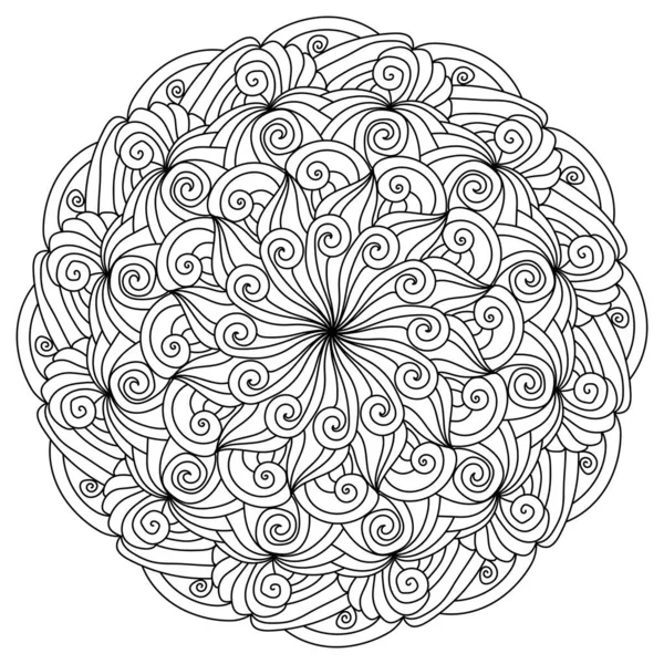 Abstract Mandala Curls Striped Motifs Meditative Coloring Page Curled Lines — Archivo Imágenes Vectoriales