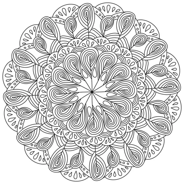 Mandala Abstrait Orné Tourbillons Motifs Simples Illustration Vectorielle Coloriage Méditative — Image vectorielle
