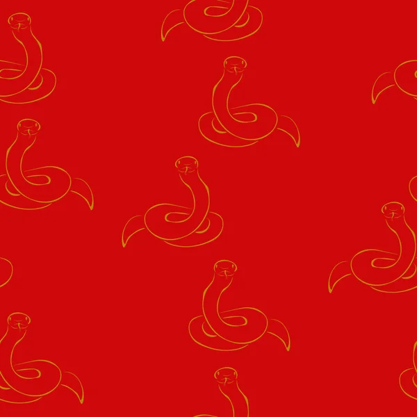 Snake Stylized Silhouette Seamless Pattern Yellow Outline Reptile Red Background — стоковый вектор