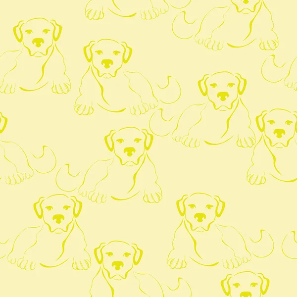 Dog Stylized Silhouette Seamless Pattern Yellow Outline Puppy Light Yellow — стоковый вектор