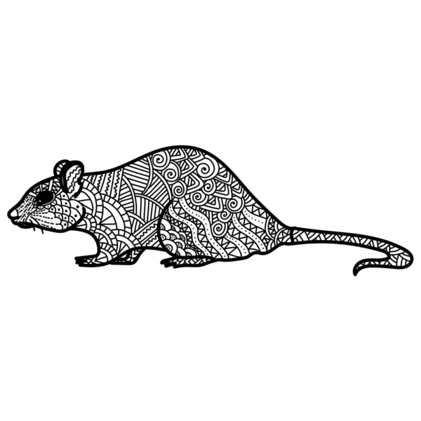 Animal Symbol Eastern Horoscope Rat Ornate Patterns Meditative Animalistic Page — 스톡 벡터