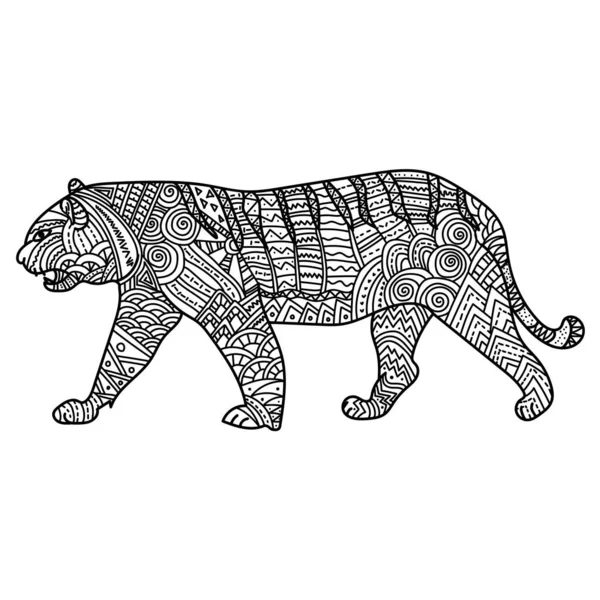 东方星象虎的动物象征 图案华丽 沉思的动物学页面着色图解 — 图库矢量图片