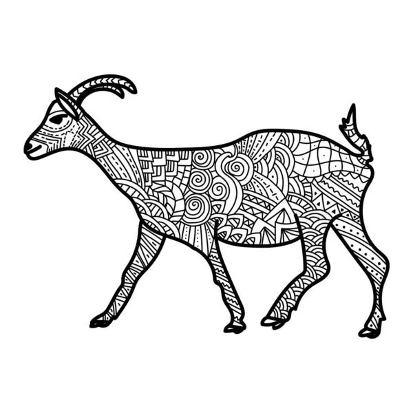 Animal Symbol Eastern Horoscope Goat Ornate Patterns Meditative Animalistic Coloring — Stock Vector