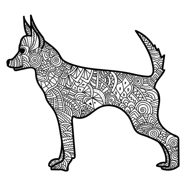 具有华丽图案的东方星座狗的动物符号 冥想的泛灵论色彩页面矢量图解 — 图库矢量图片