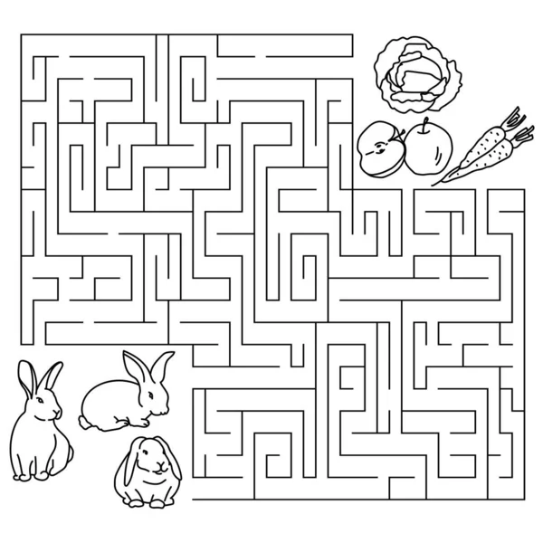 Maze Game Feed Rabbit Coloring Page Cute Animals Confusing Path — Stock Vector