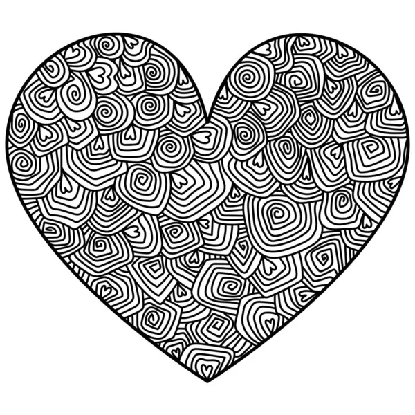 Ornate Heart Meditative Patterns Antistress Coloring Page Valentines Day Vector — Stock Vector