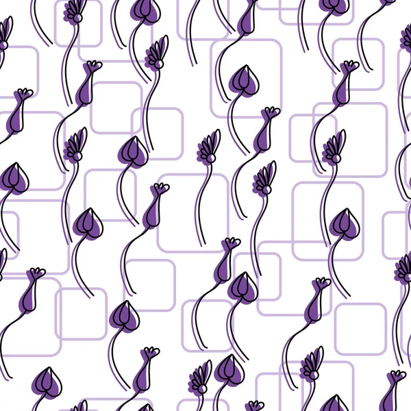 Modèle Sans Couture Fleurs Doodle Délicates Avec Une Silhouette Violette — Image vectorielle
