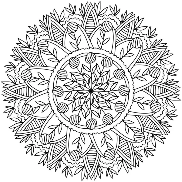 Mandala Com Flores Fantasia Listradas Ilustração Vetorial Página Coloração Abstrata — Vetor de Stock
