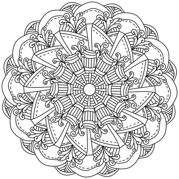Mandala Met Gestreepte Motieven Spiraal Wervelingen Meditatieve Kleurplaat Vector Illustratie — Stockvector