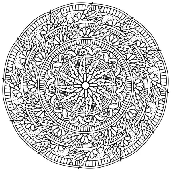 Mandala Con Conejito Pascua Hojas Flores Página Para Colorear Para — Vector de stock