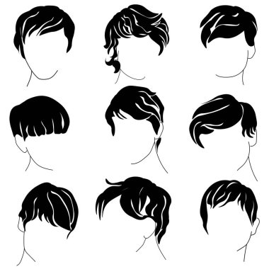 Garson saç kesimi siluetler, kısa saç çizimi için kadın stili saç modeli.