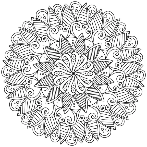 Mandala Mit Gestreiften Blütenblättern Und Spiralwirbeln Meditative Vektor Illustration Zum — Stockvektor