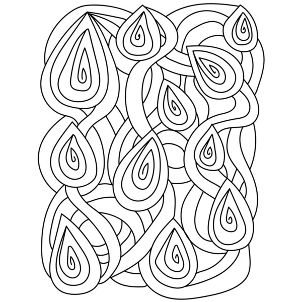 Página Del Libro Para Colorear Abstracto Espirales Lágrima Meditativa Rayas — Vector de stock