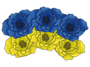 Ukrayna bayrağı renkleri ve şeklindeki çiçek buketi, tasarım ve yaratıcılık için vektör illüstrasyon