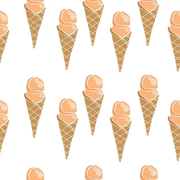 Ice Cream Cone Seamless Pattern Peach Ice Cream Horizontal Rows — Stock Vector