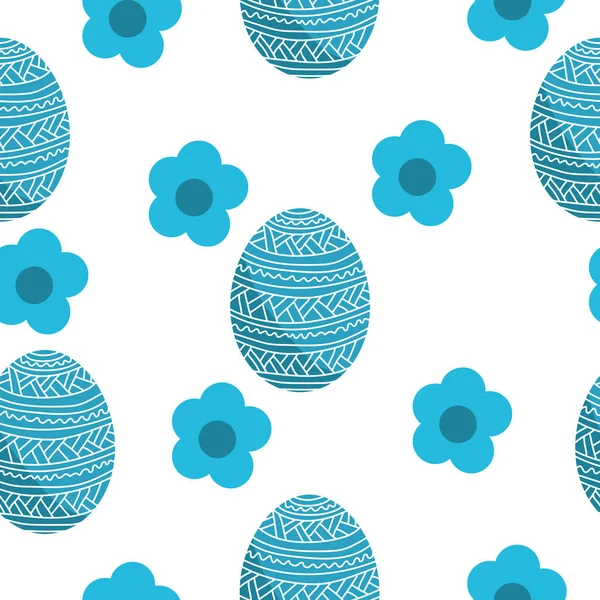 Uova Pasqua Colore Azzurro Modello Senza Cuciture Uova Festa Fantasia — Vettoriale Stock