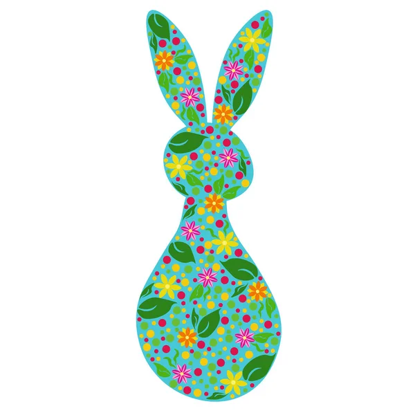Silhouette Lapin Pâques Avec Motifs Floraux Carte Printemps Affiche Vectorielle — Image vectorielle