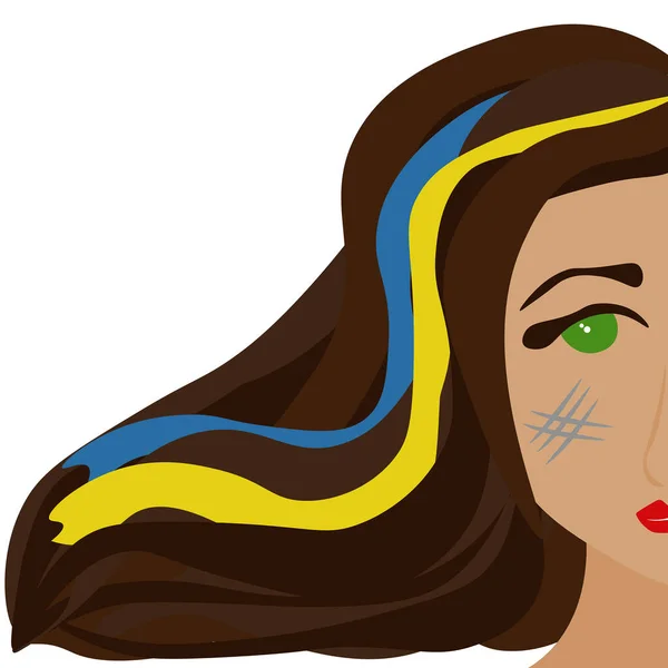 Ukrainsk Jente Med Bånd Håret Står Med Ukraina Plakat Skilt – stockvektor