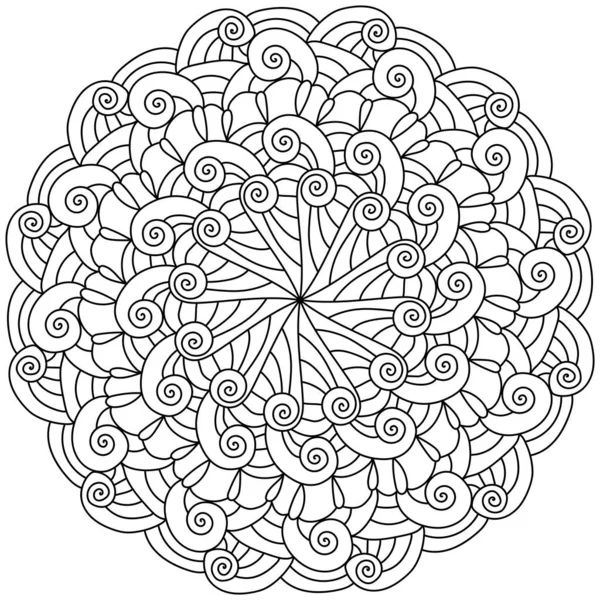 Mandala Spirálními Víry Meditativní Zbarvení Stránky Vektorové Ilustrace Pro Kreativitu — Stockový vektor