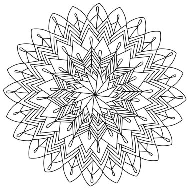 Zarif taç yapraklarıyla çizgili mandala hatları, yaratıcılık için meditasyon renkli sayfa