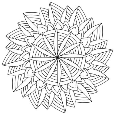 Çizgili yapraklı çiçek mandala hatları, yaratıcılık vektörü illüstrasyonu için meditasyon renk sayfası
