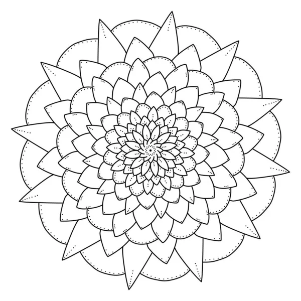 Eenvoudige Bloem Mandala Met Sierlijke Bloemblaadjes Stippen Meditatieve Kleurplaat Vector — Stockvector
