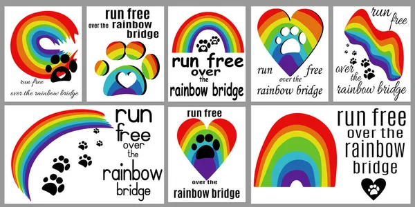 宠物损失卡片集 在彩虹桥矢量图上免费运行 用于设计 — 图库矢量图片